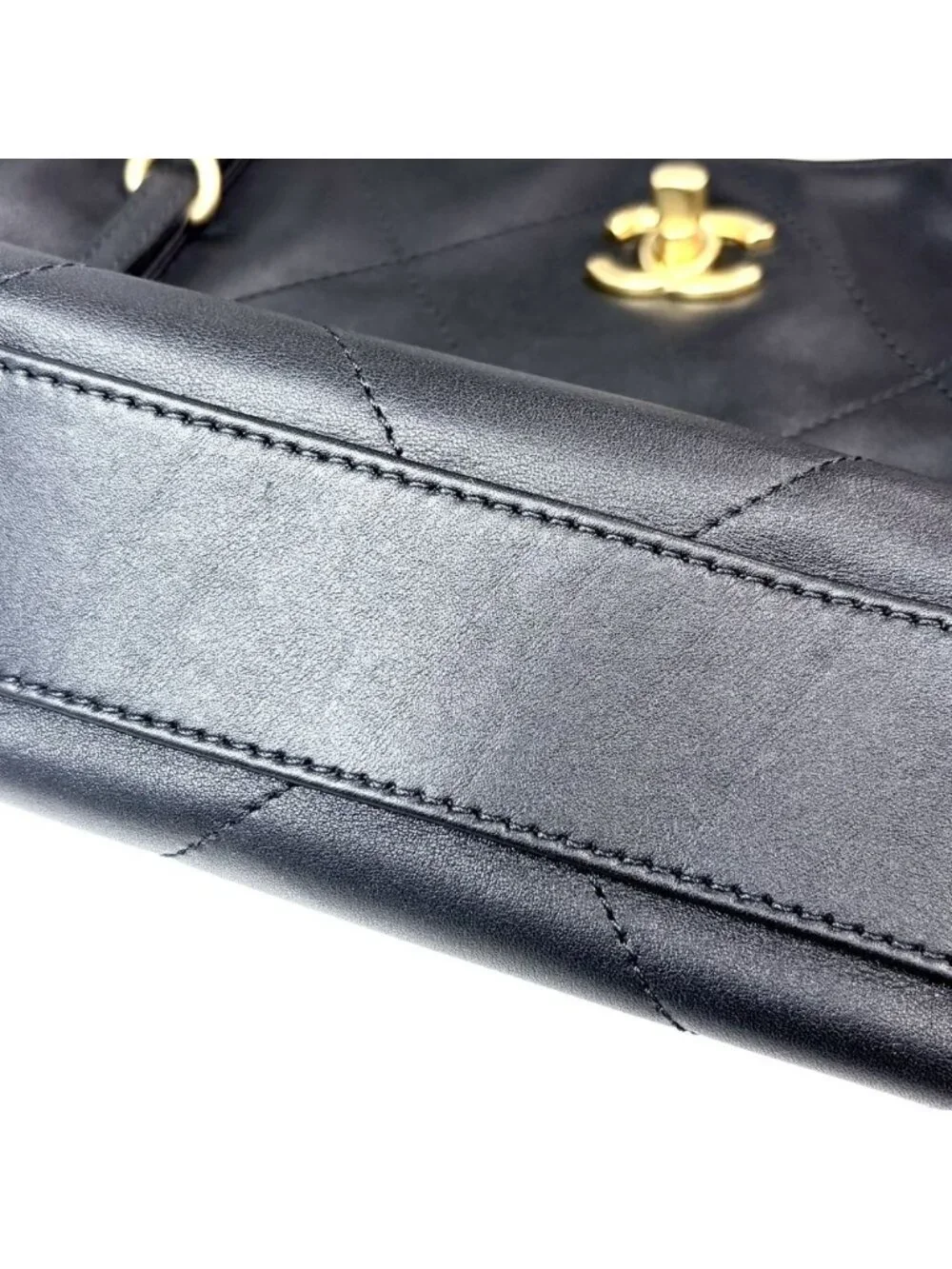 Chanel Handbag Small Shopping Bag CC Logo Turnlock Leather Black Gold